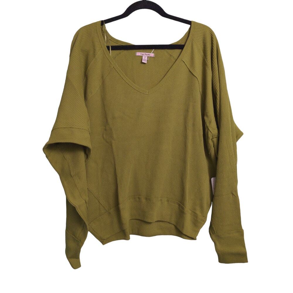 Free People Santa Clara Thermal Top Shirt Ferngully (Green) Slouchy V-Neck M New